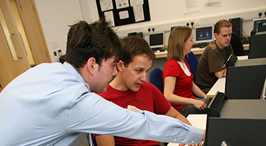 Students receiving library training in a computer lab