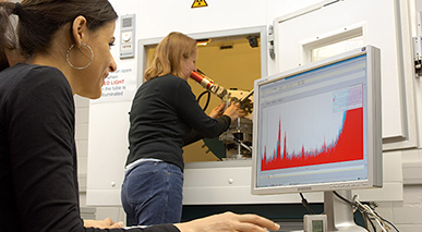 Researchers using equipment in a lab